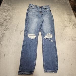 American Eagle Jeans Womens 2 Blue Mom High Rise Relaxed Stretch Distressed